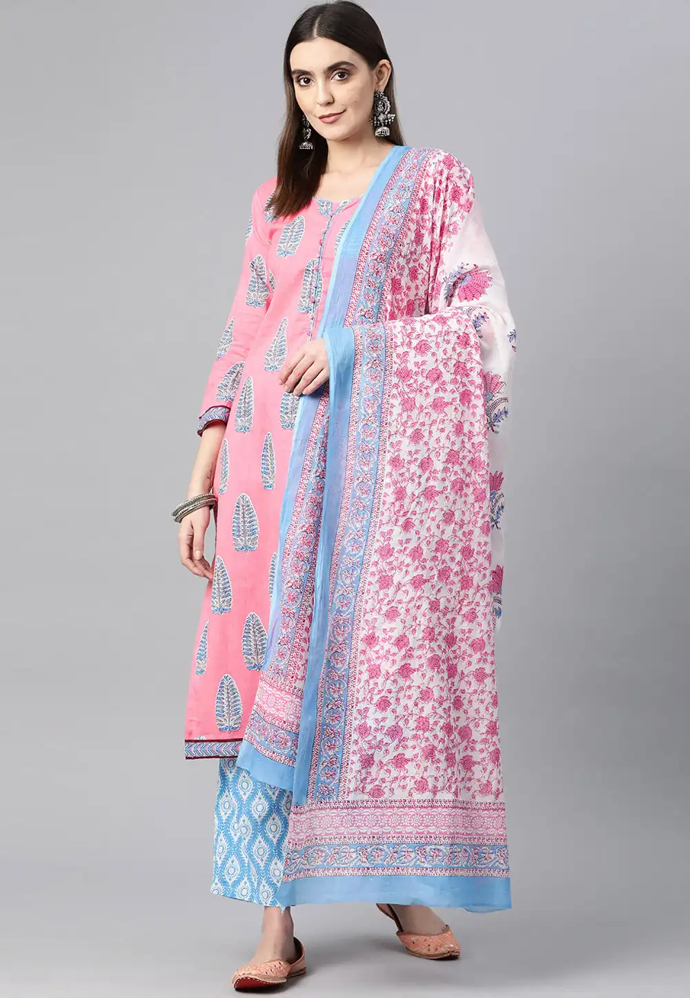 Pink Cotton Readymade Pakistani Suit 292611