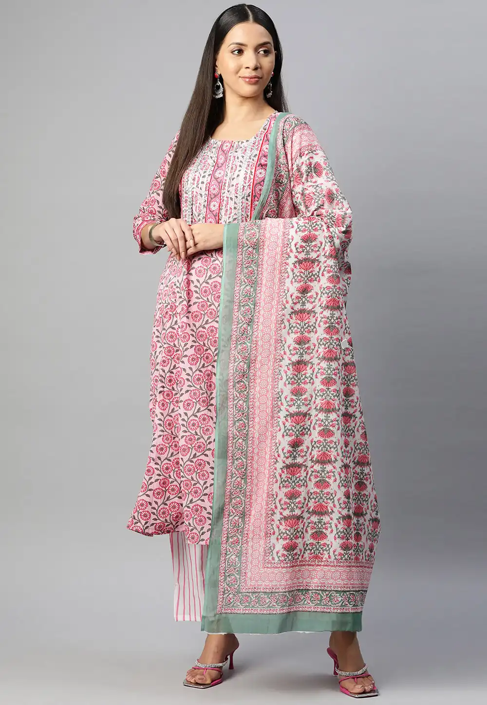 Pink Cotton Readymade Pakistani Suit 292615