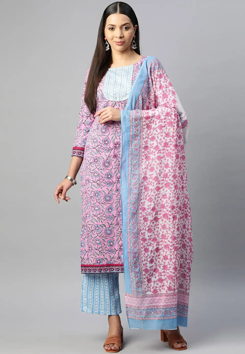 Pink Cotton Readymade Pakistani Suit 292621