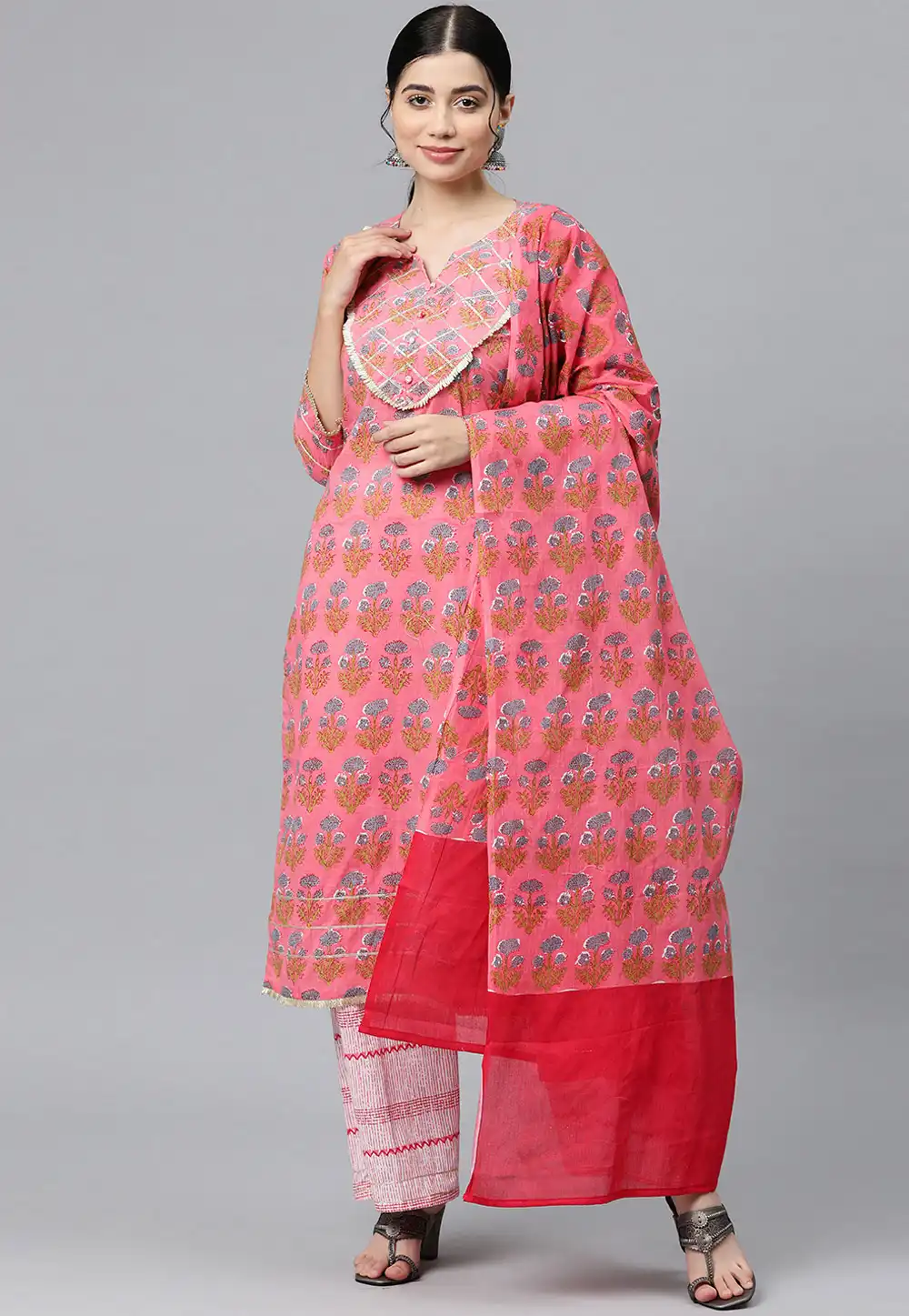 Pink Cotton Readymade Pakistani Suit 292669