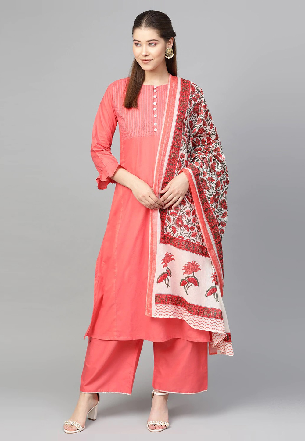 Pink Cotton Readymade Palazzo Suit 281369