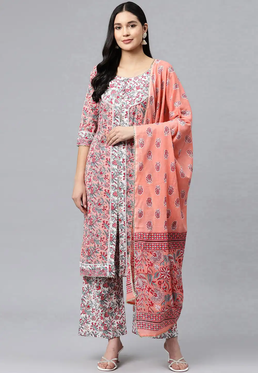 Pink Cotton Readymade Palazzo Suit 292668