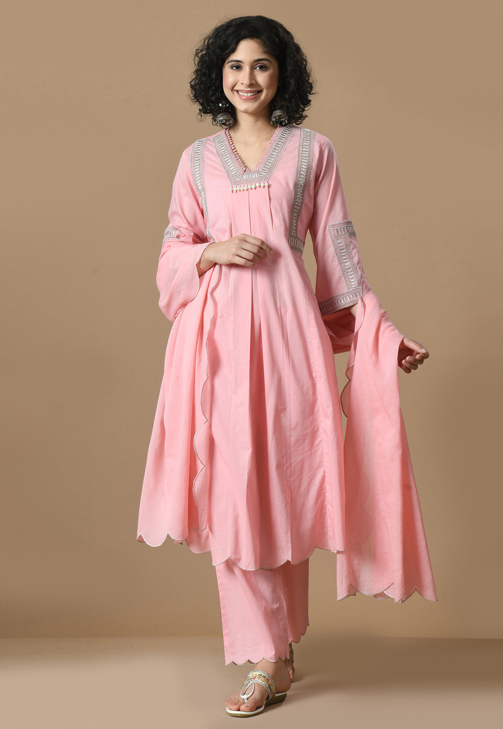 Pink Cotton Readymade Pant Style Suit 305446