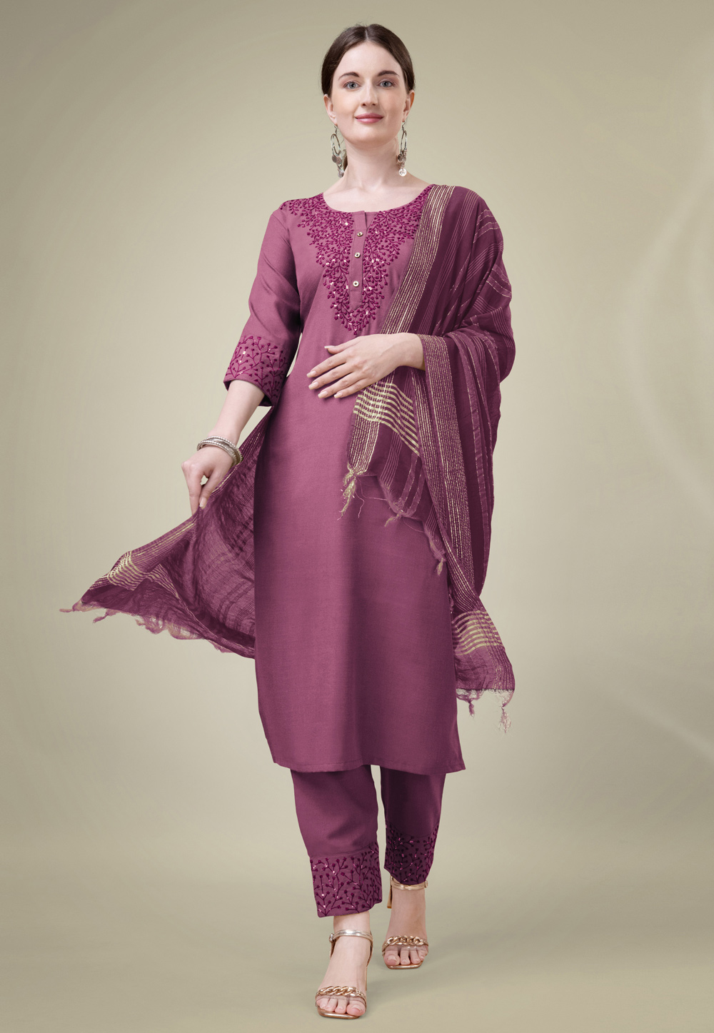 Pink Cotton Readymade Pant Style Suit 284730