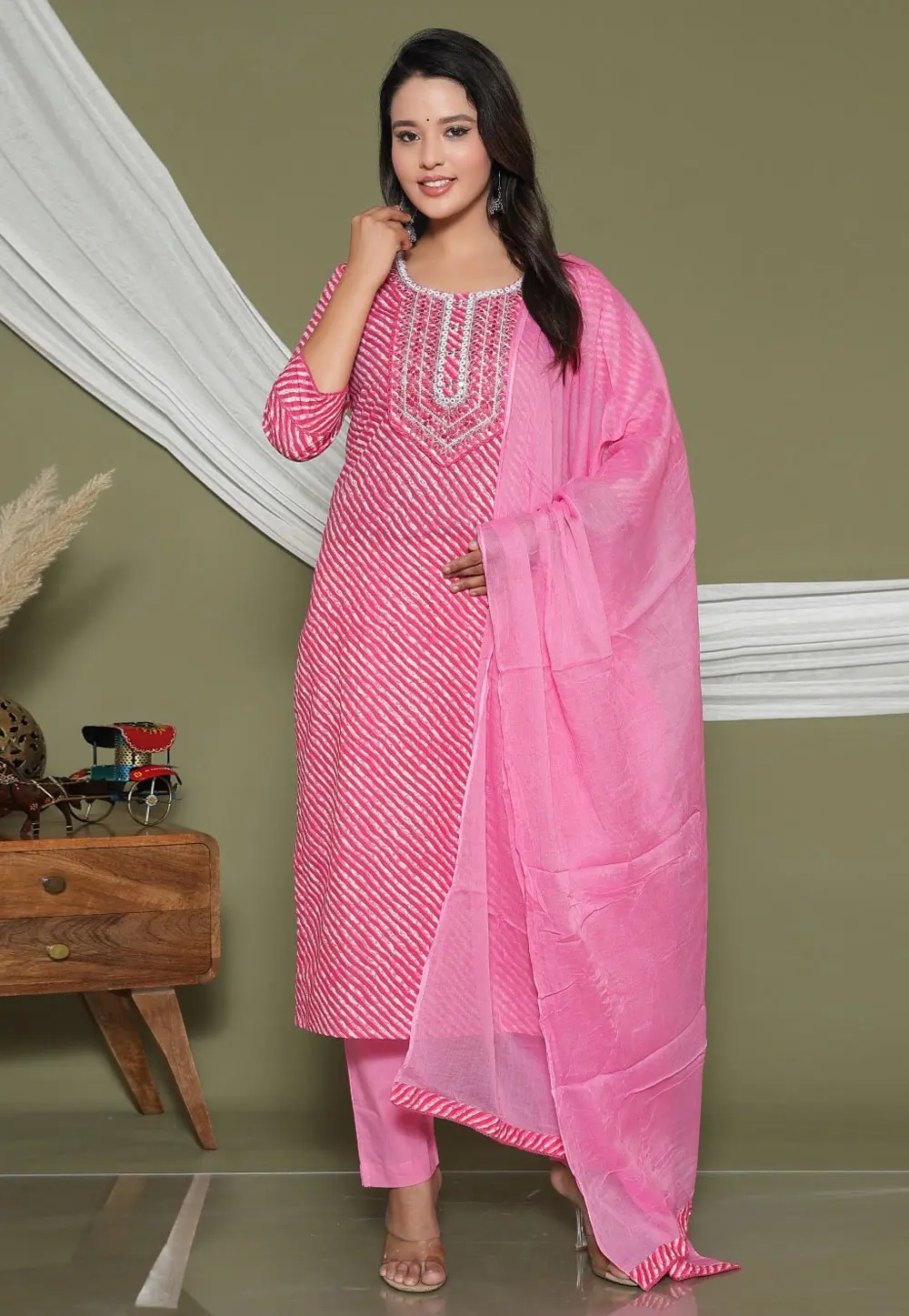 Pink Cotton Readymade Pant Style Suit 304612