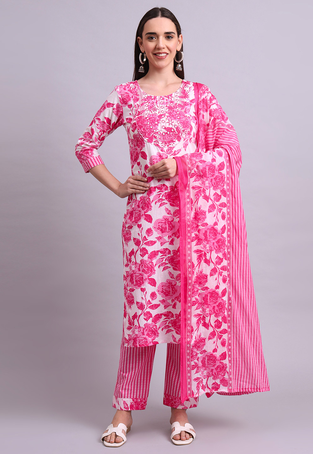 Pink Cotton Readymade Pant Style Suit 309654