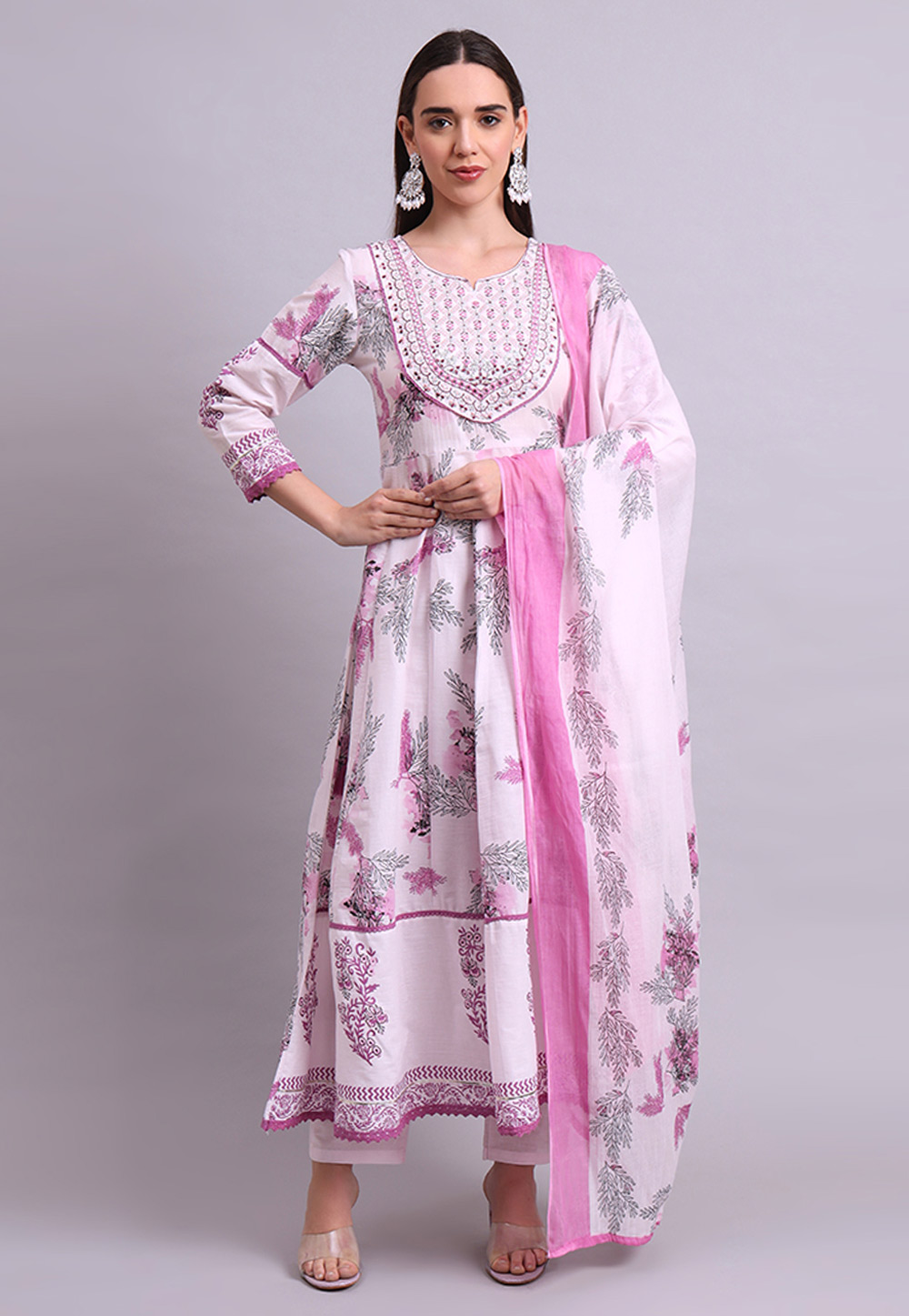 Pink Cotton Readymade Pant Style Suit 309666