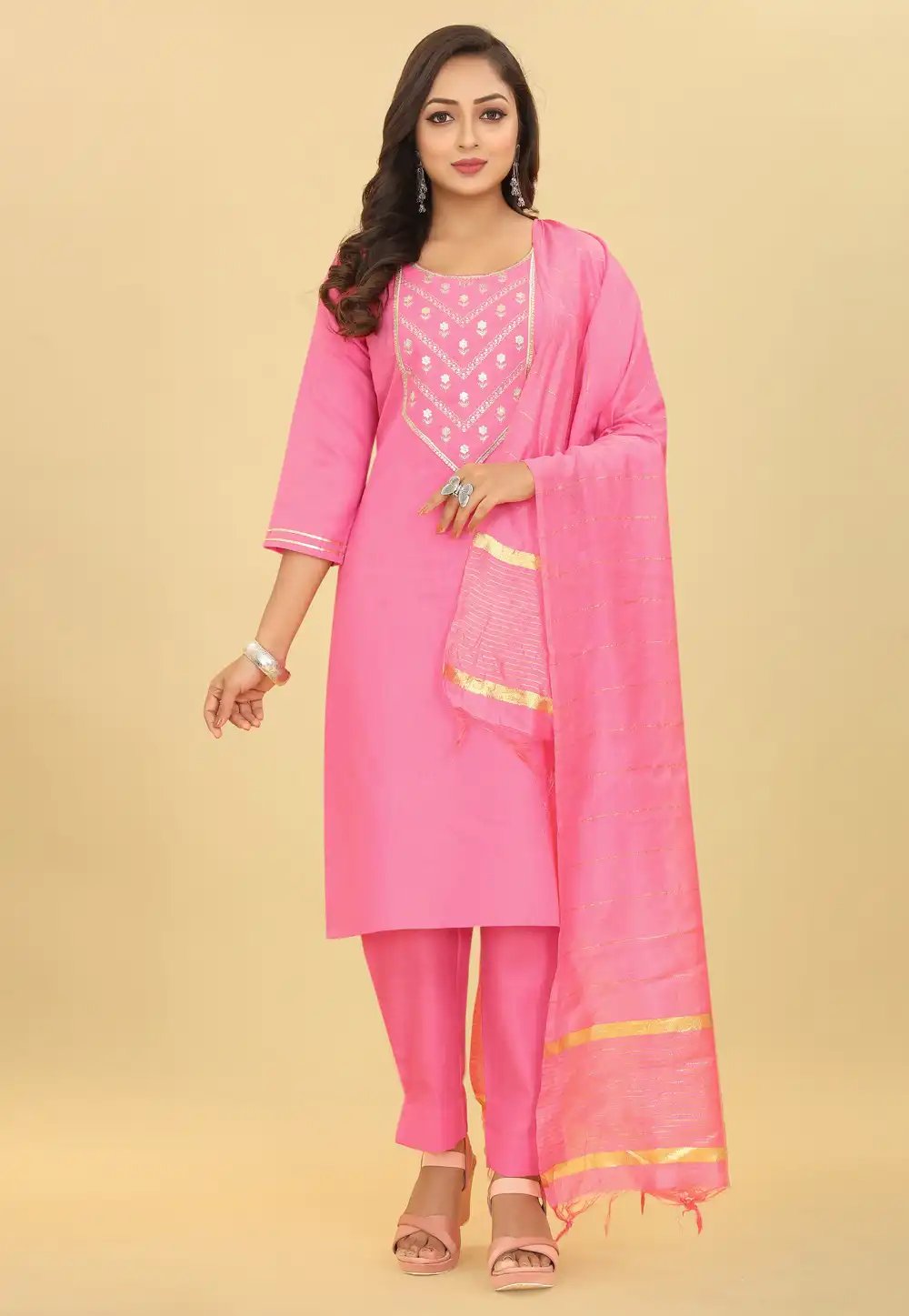 Pink Cotton Readymade Pant Style Suit 288497