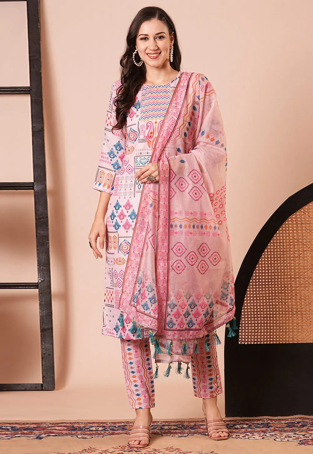 Pink Cotton Readymade Pant Style Suit 300094