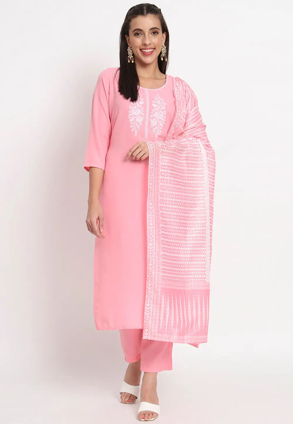 Pink Cotton Readymade Pant Style Suit 300370