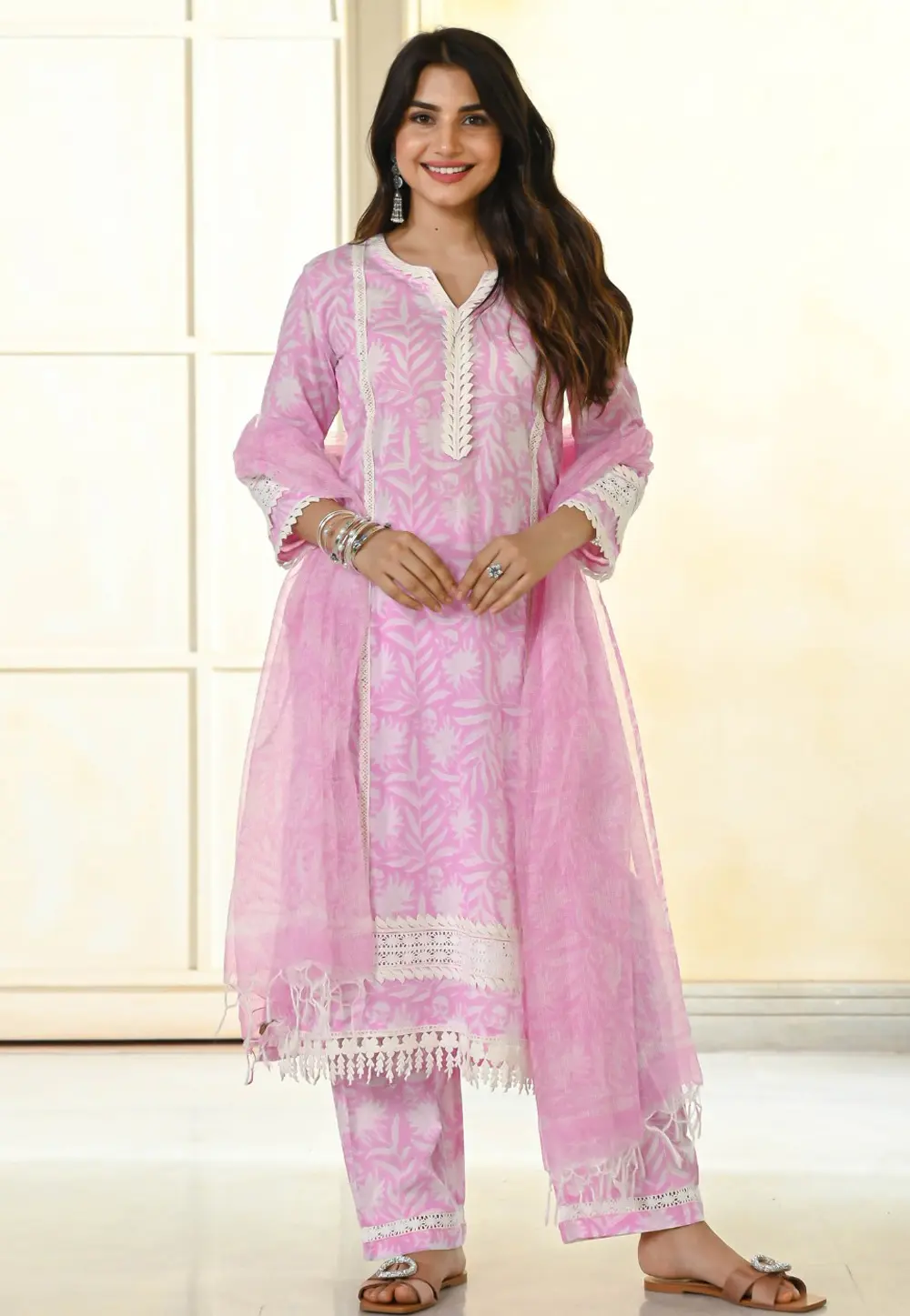 Pink Cotton Readymade Pant Style Suit 301898