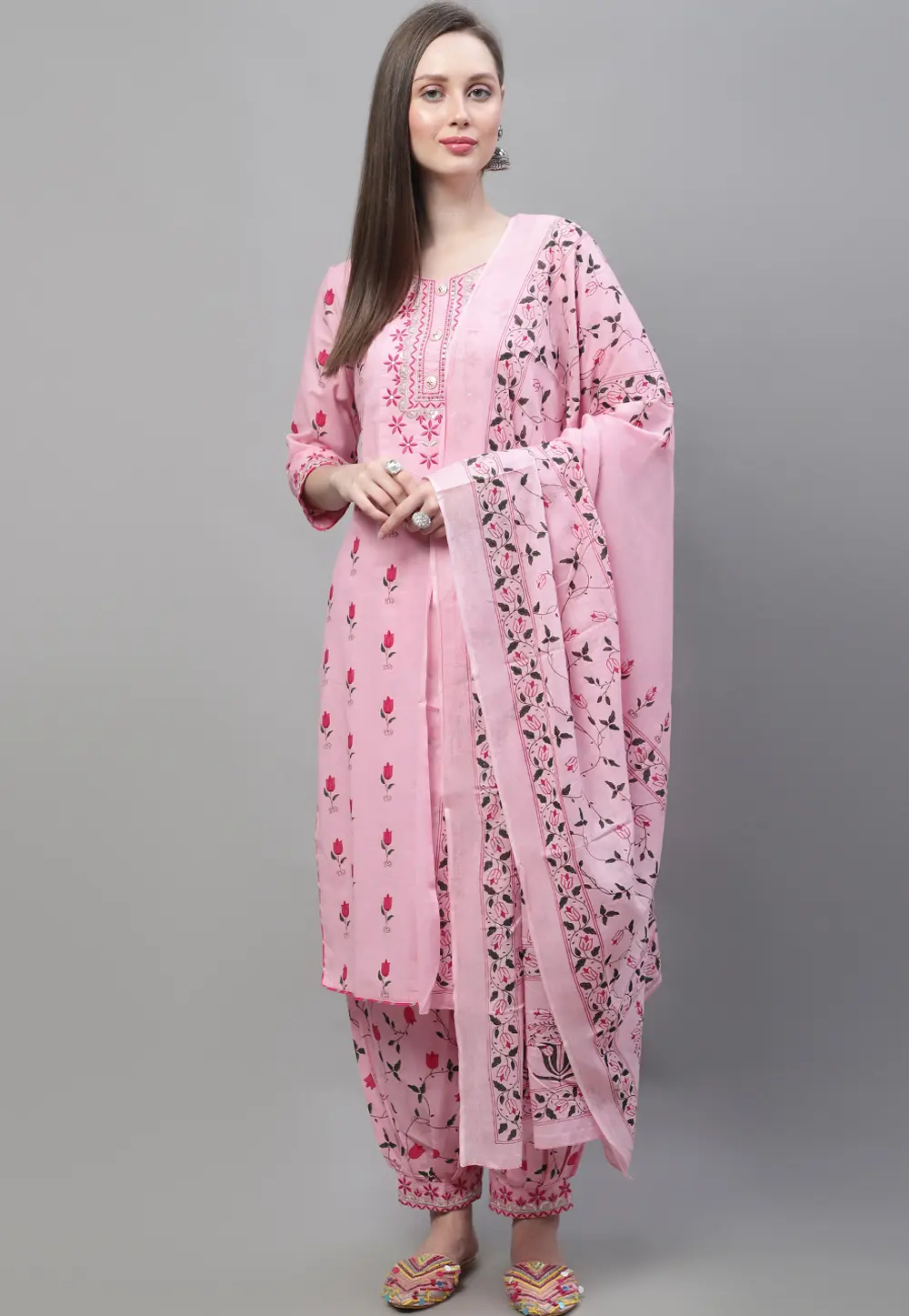 Pink Cotton Readymade Pant Style Suit 303463