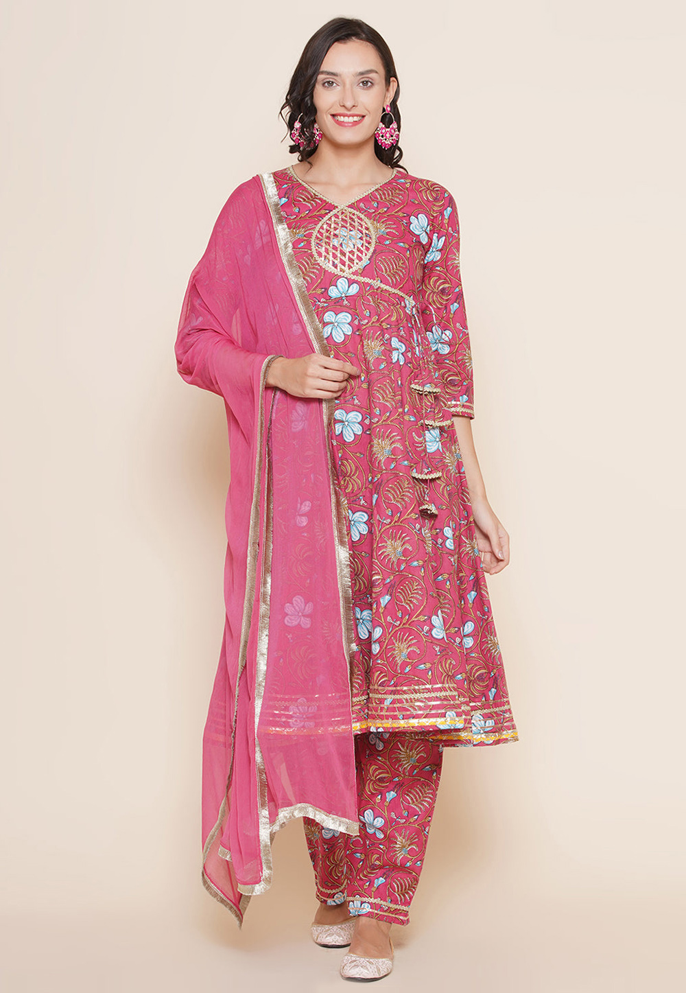 Pink Cotton Readymade Pant Style Suit 281467