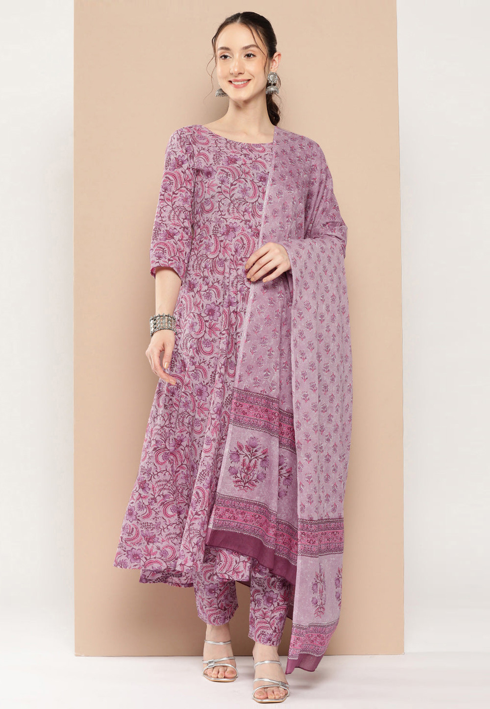 Pink Cotton Readymade Pant Style Suit 282158