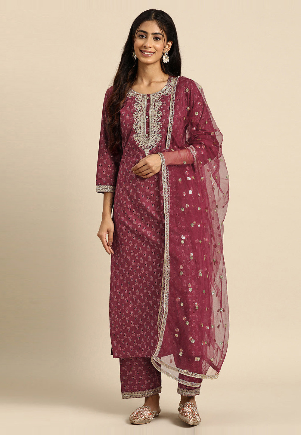 Pink Cotton Readymade Pant Style Suit 282192