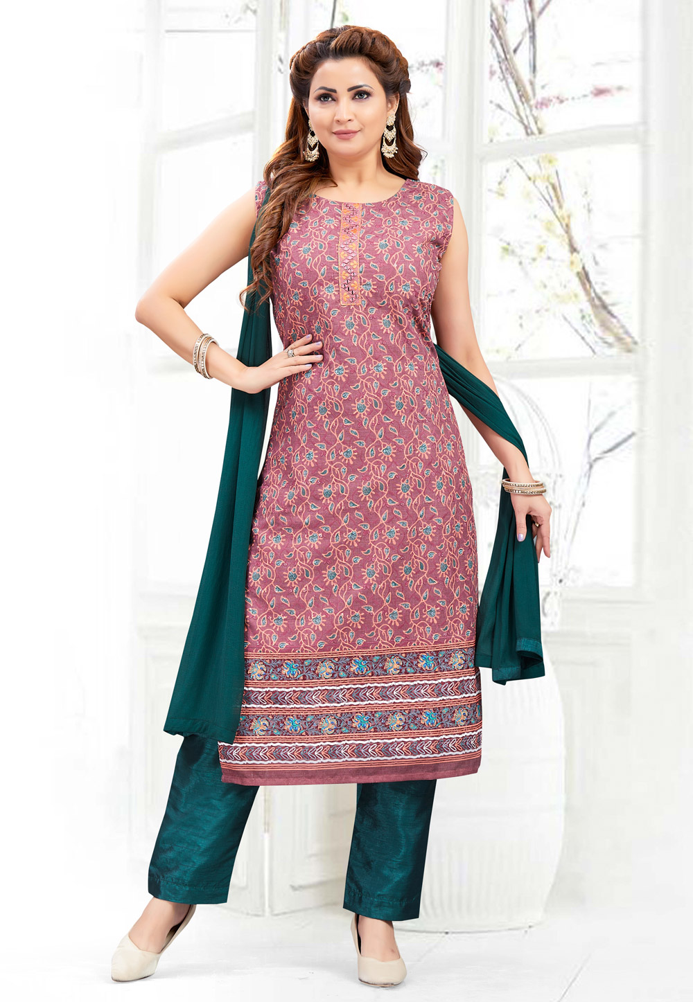 Pink Cotton Readymade Pant Style Suit 285528