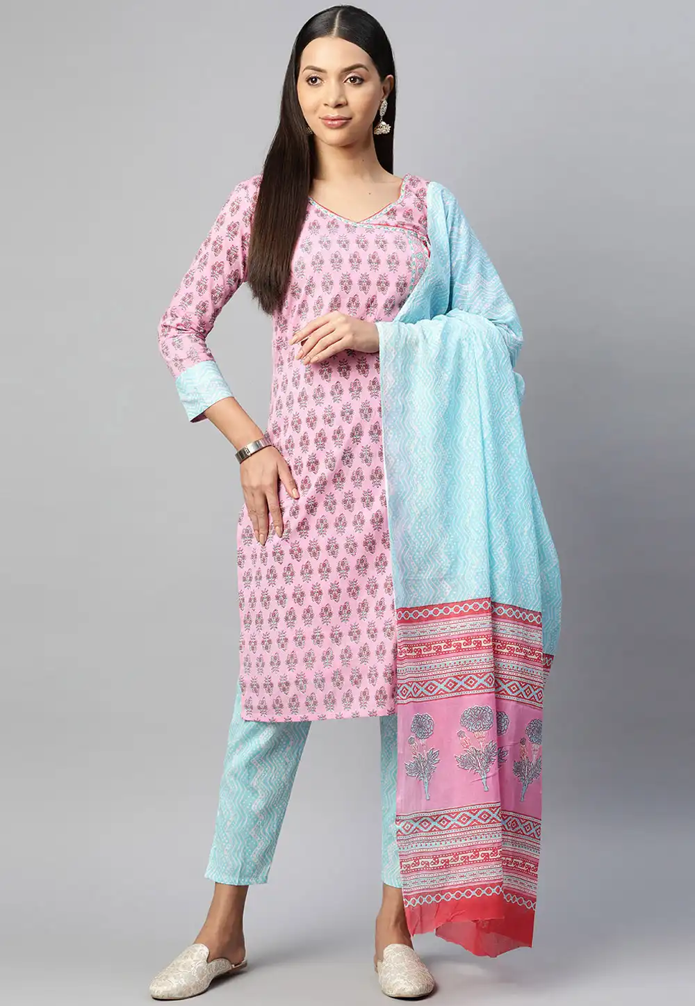 Pink Cotton Readymade Pant Style Suit 292618