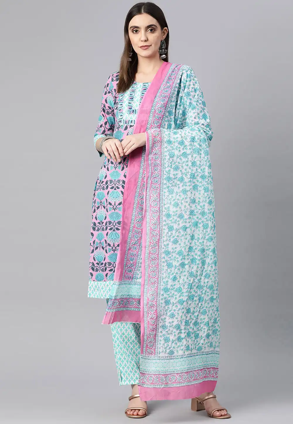 Pink Cotton Readymade Pant Style Suit 292628