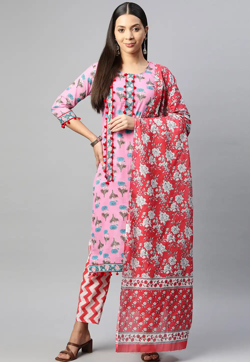 Pink Cotton Readymade Pant Style Suit 292636