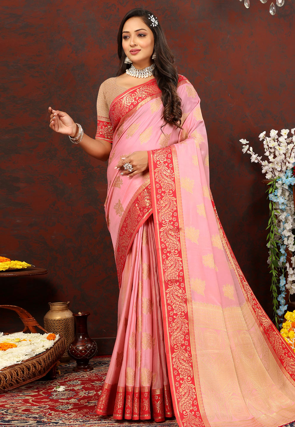 Pink Cotton Saree With Blouse 279789