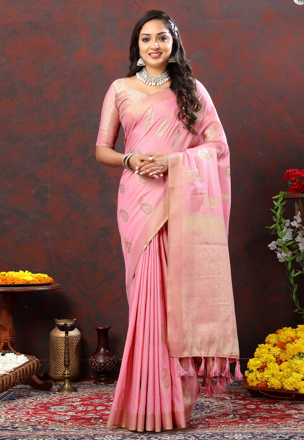 Pink Cotton Saree With Blouse 280192