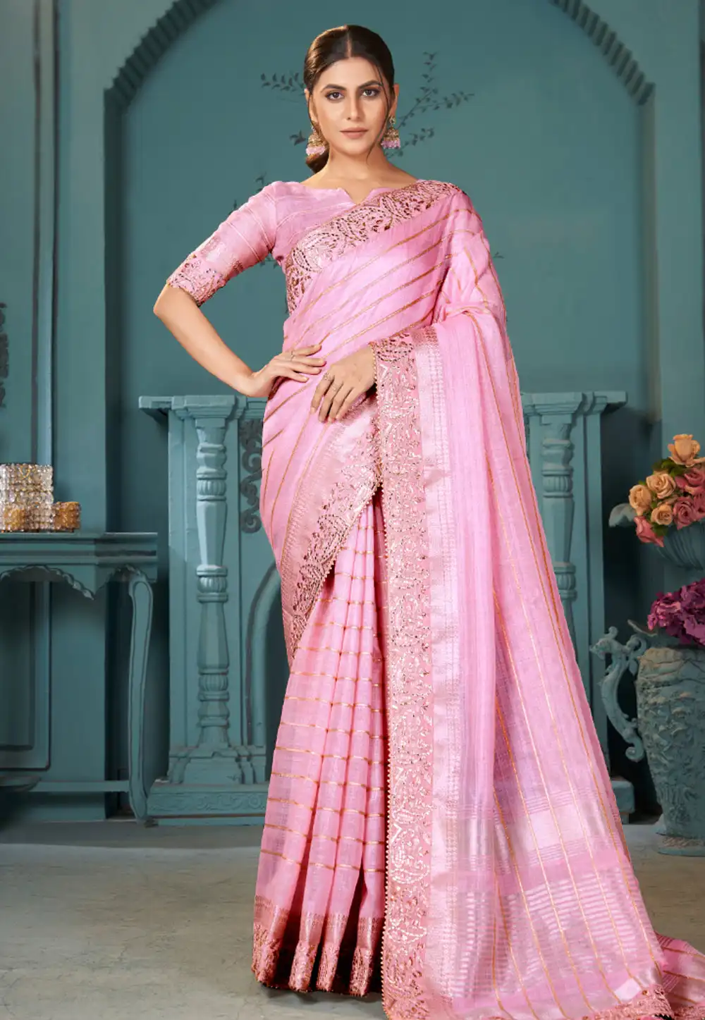 Pink Cotton Saree With Blouse 290686