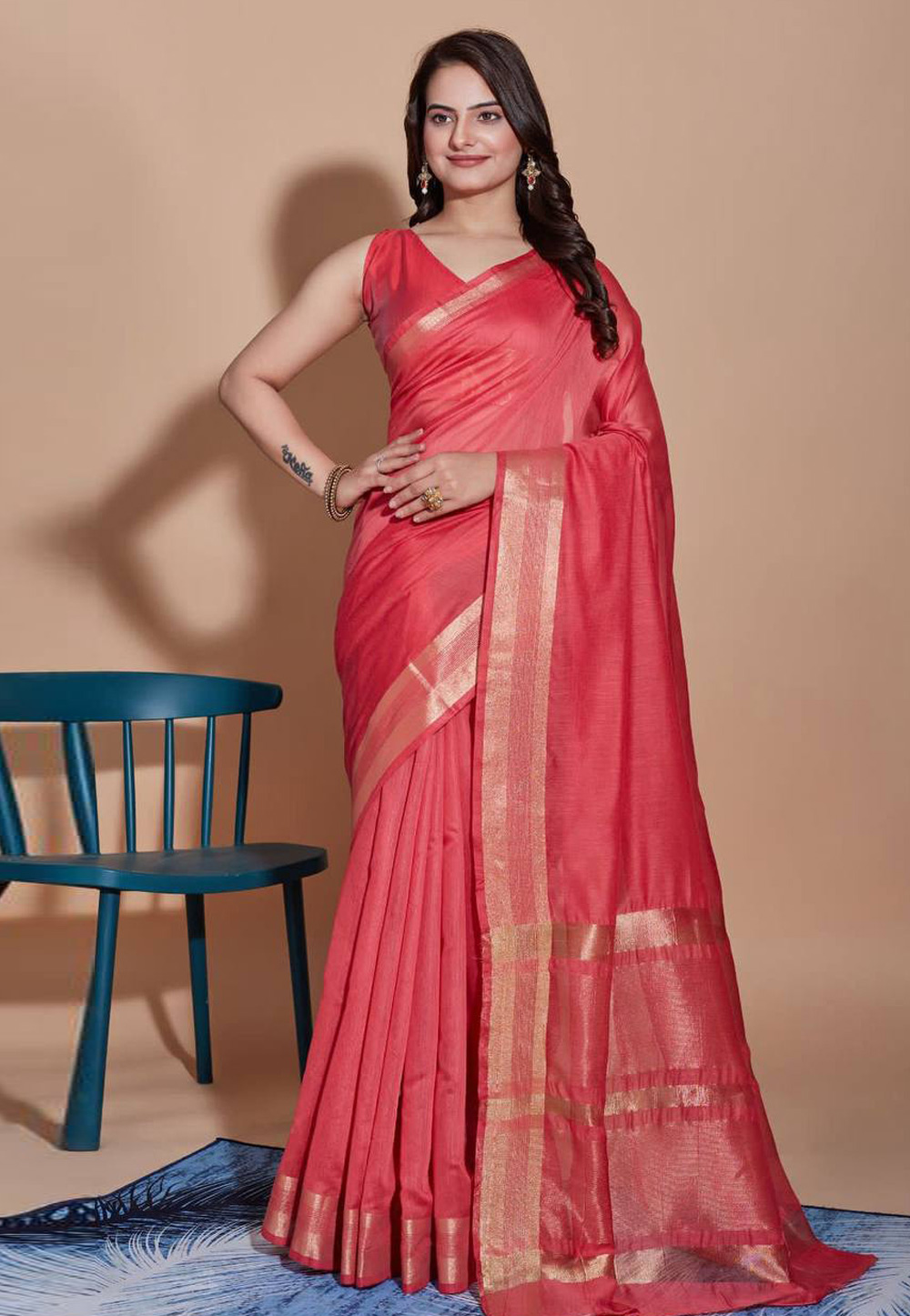 Pink Cotton Saree With Blouse 281821