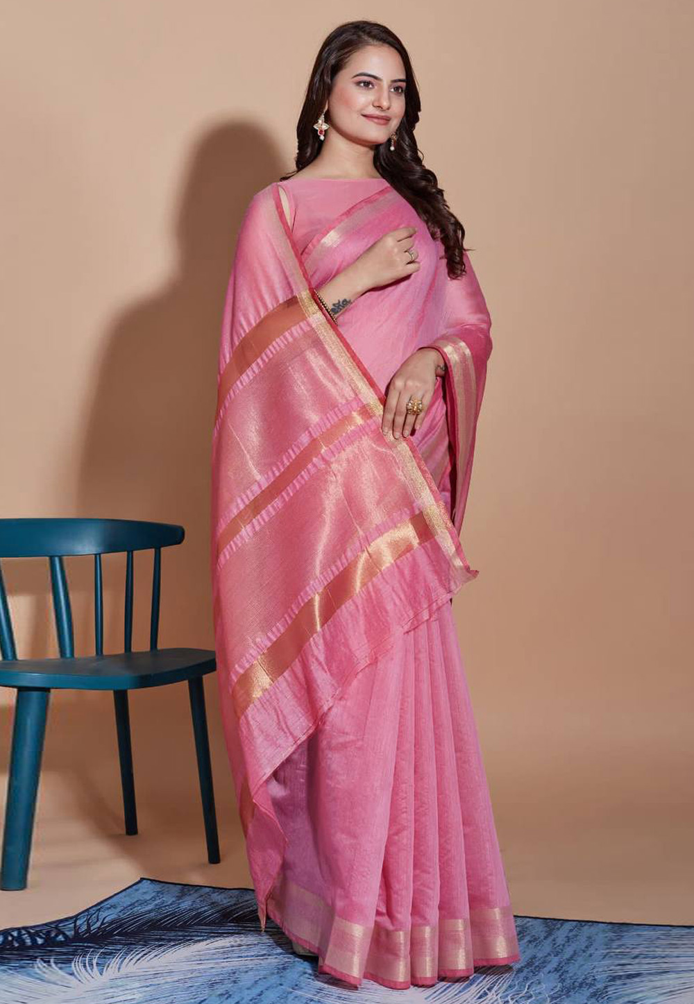 Pink Cotton Saree With Blouse 281824