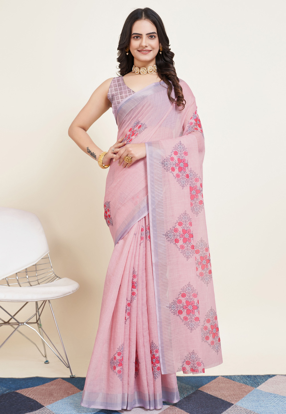 Pink Cotton Saree With Blouse 281108