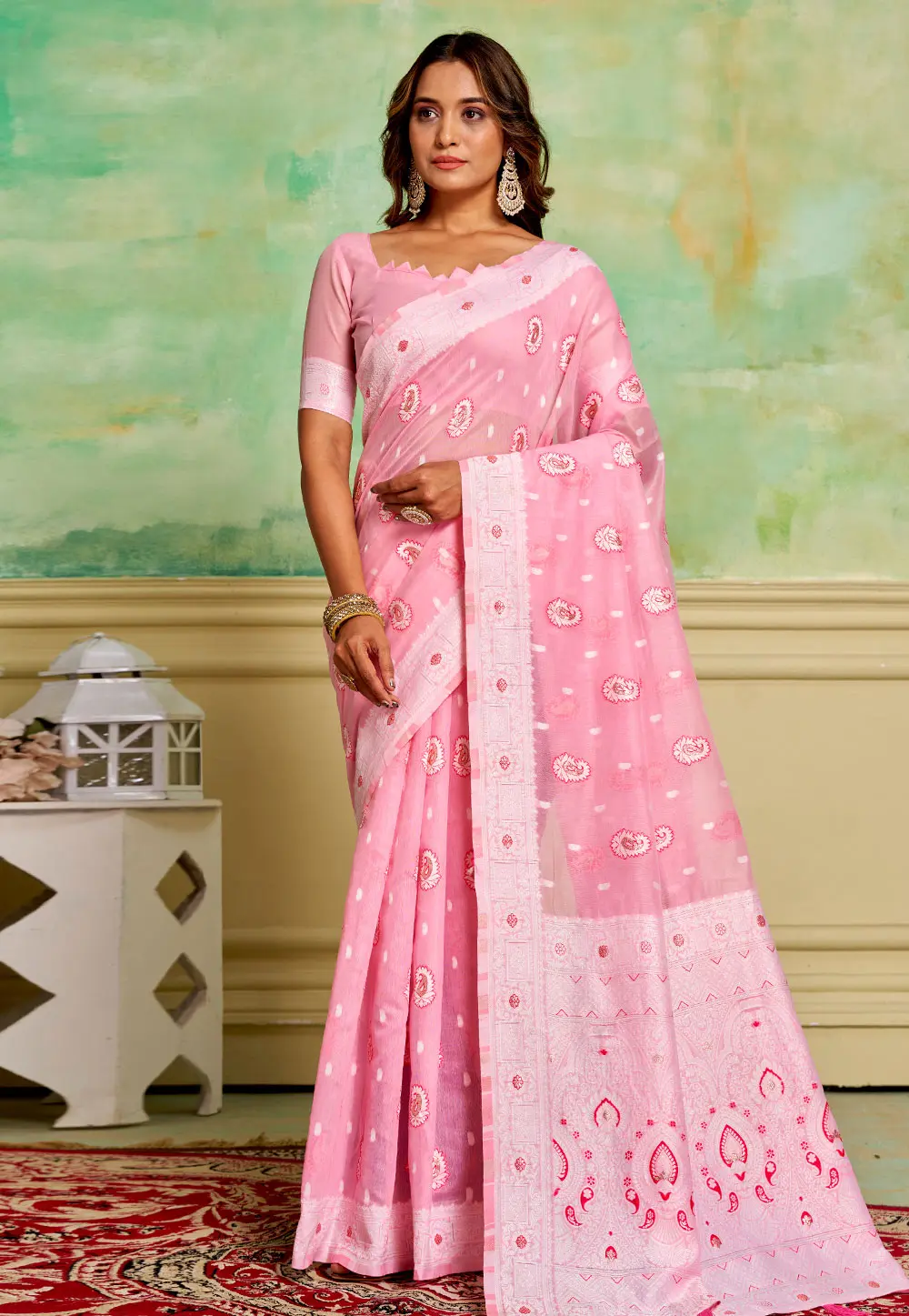 Pink Cotton Saree With Blouse 300818