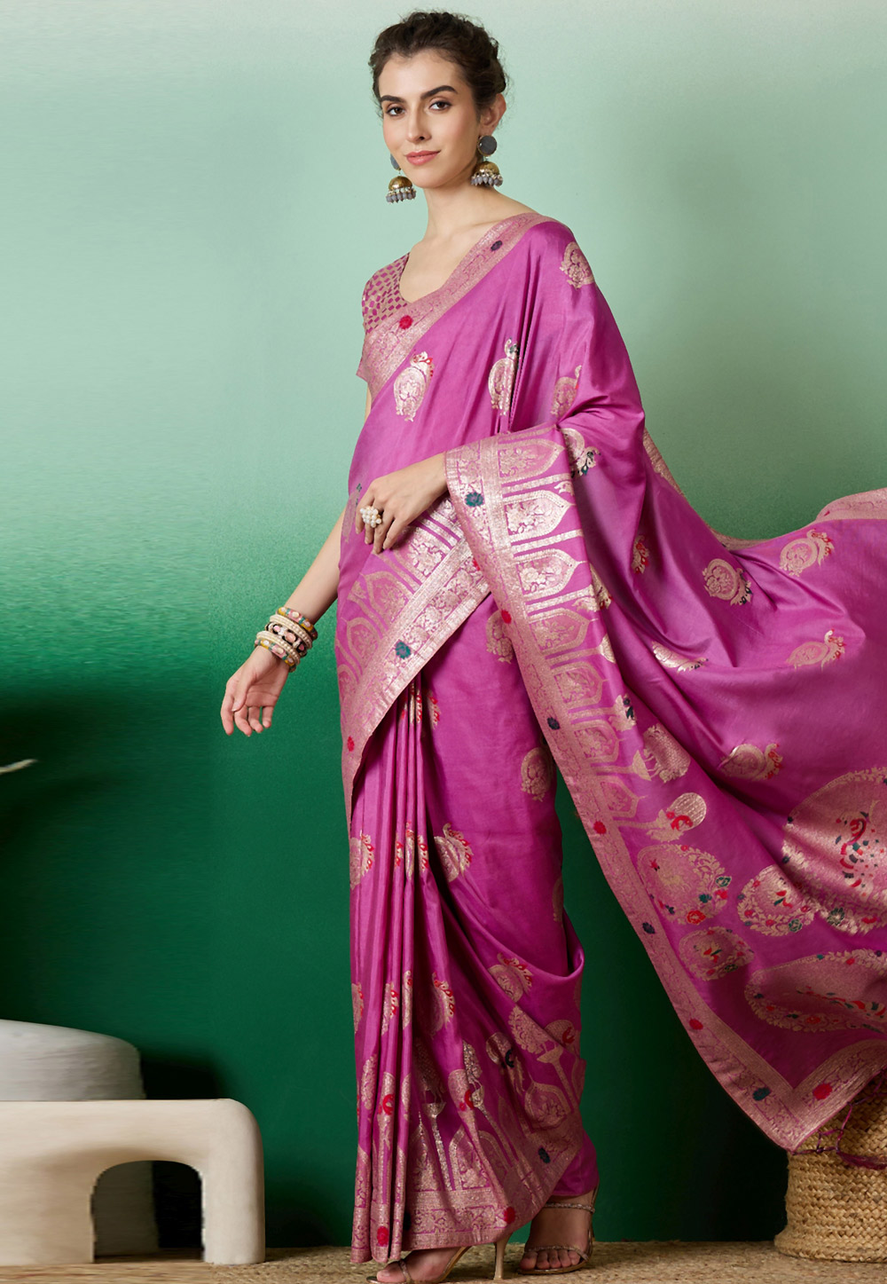 Pink Cotton Saree With Blouse 310532