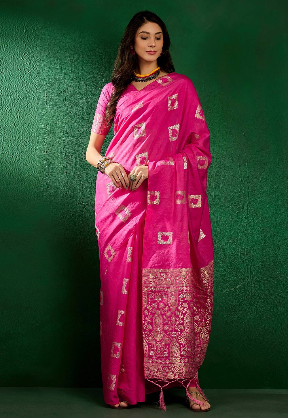 Pink Cotton Saree With Blouse 283516