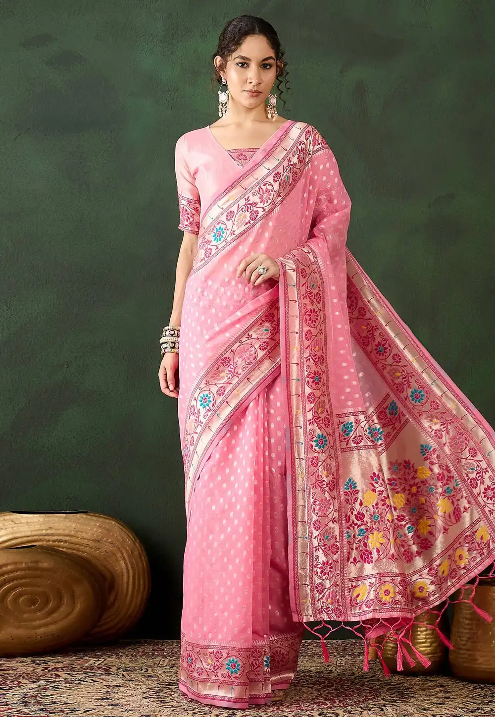 Pink Cotton Saree With Blouse 294355