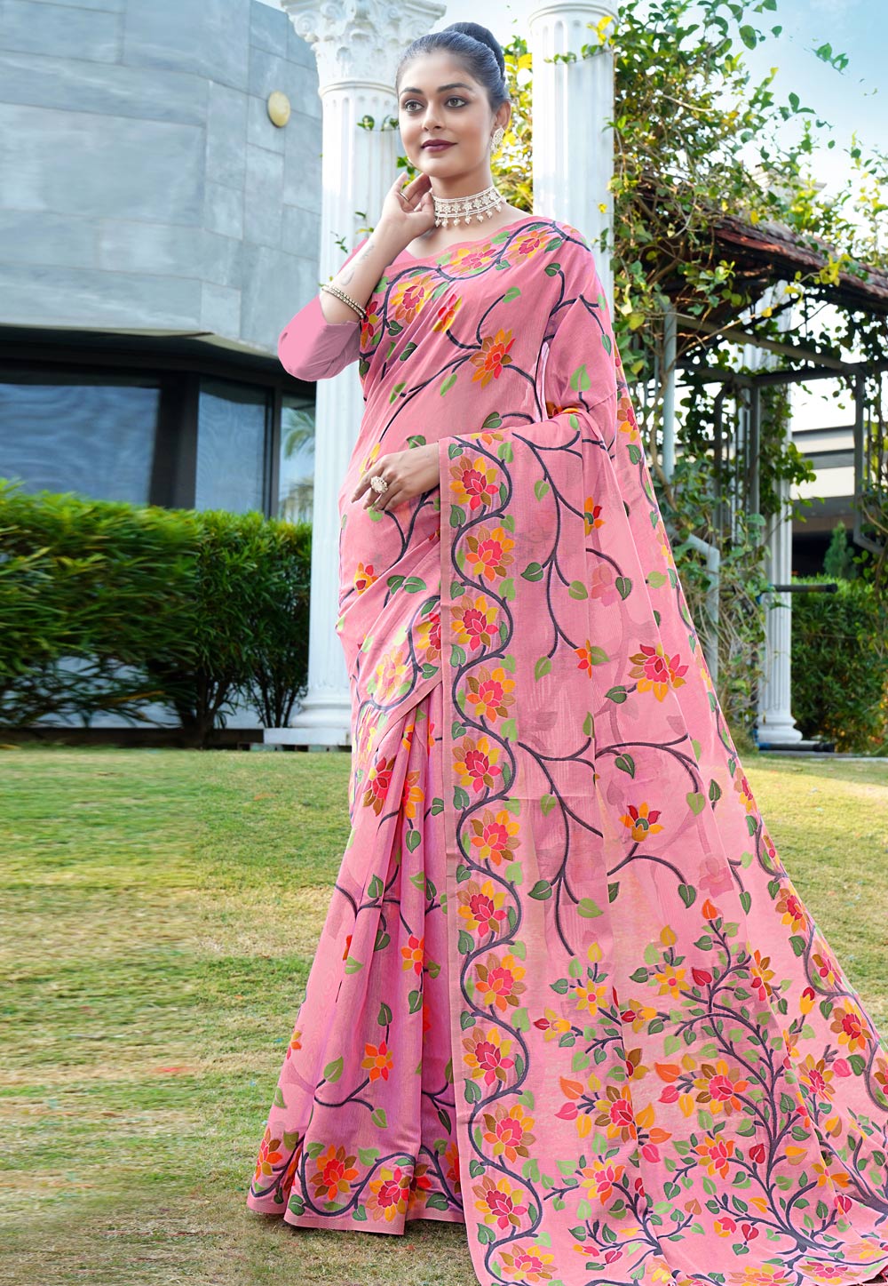 Pink Cotton Saree With Blouse 285647
