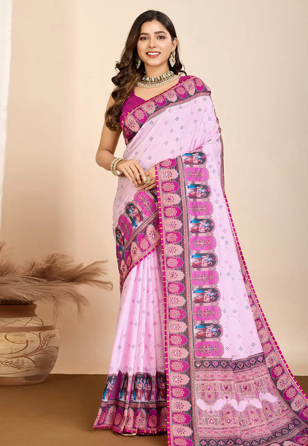 Pink Cotton Saree With Blouse 304515