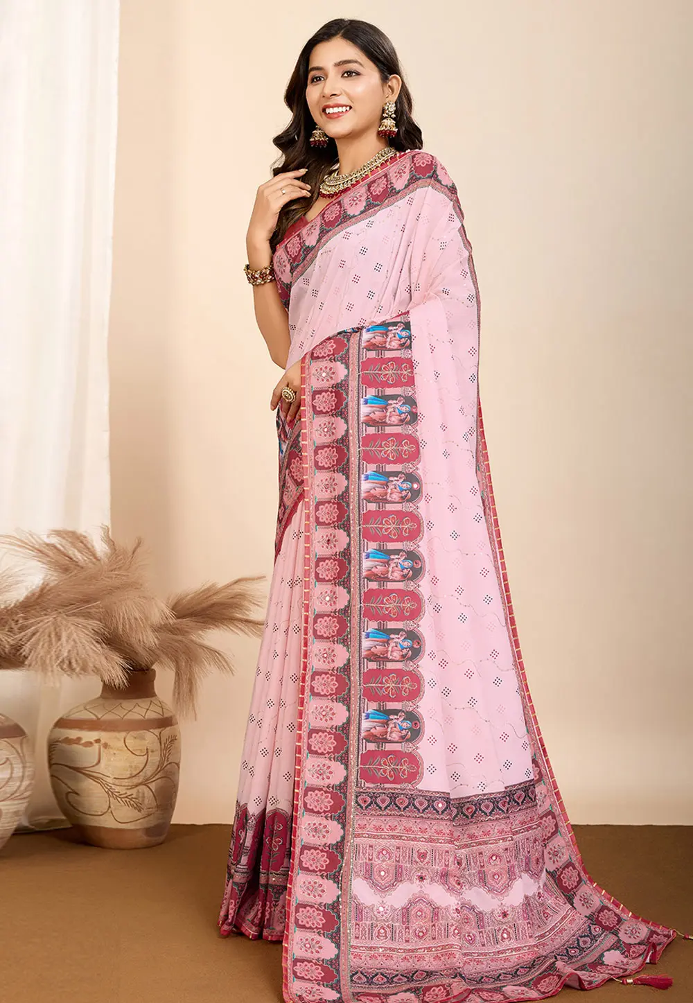 Pink Cotton Saree With Blouse 304519