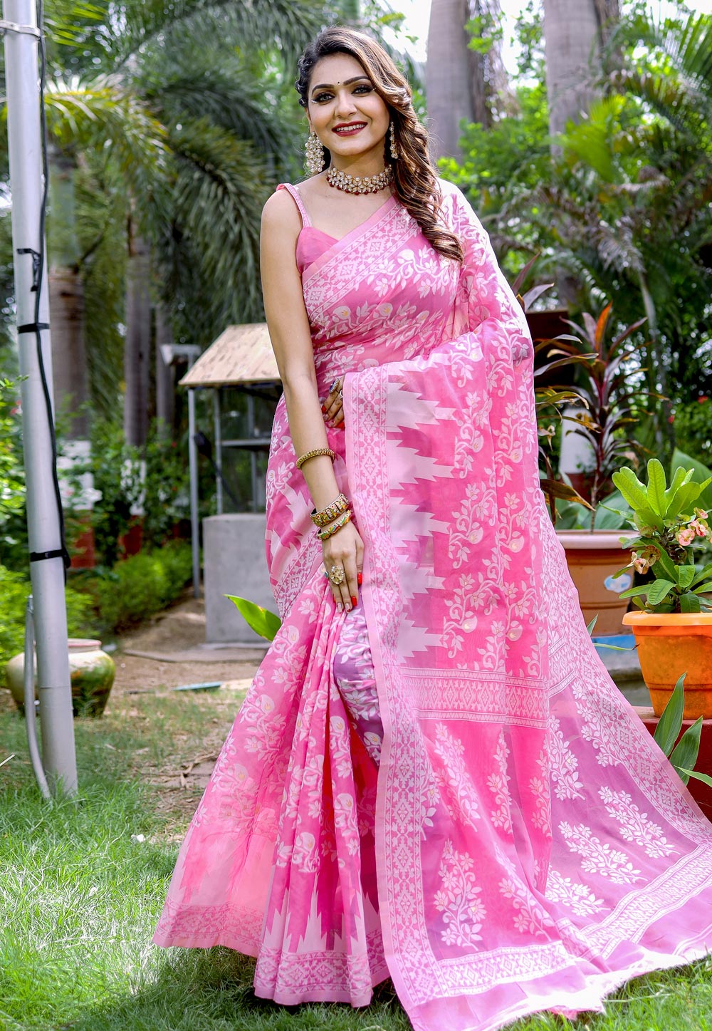 Pink Cotton Saree With Blouse 286117