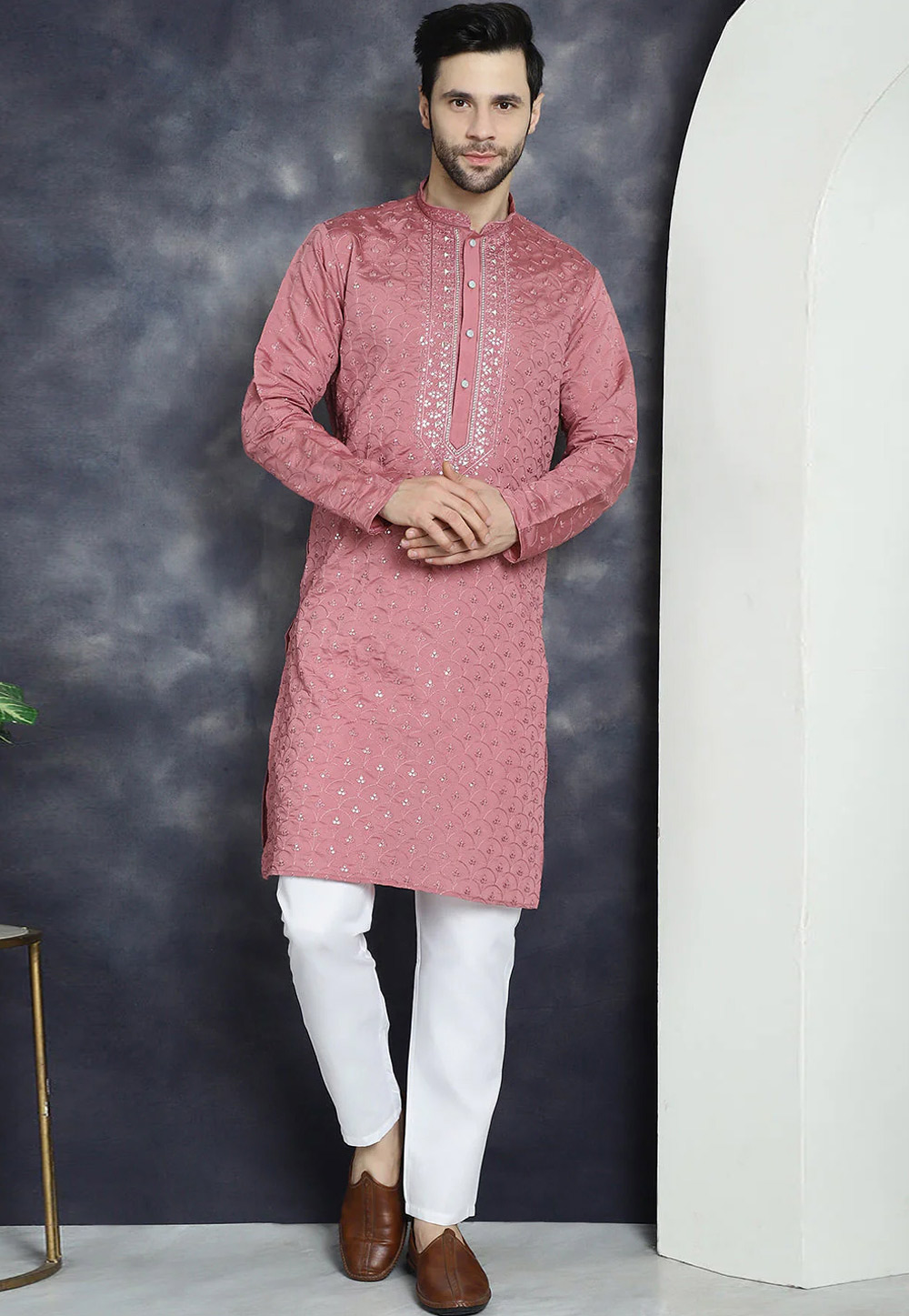 Pink Cotton Silk Kurta Pajama 287507