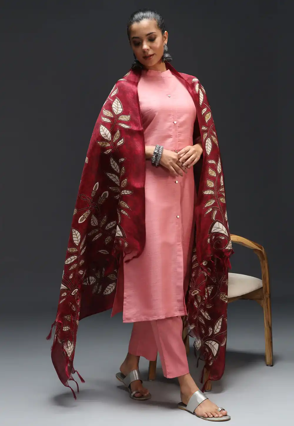 Pink Cotton Silk Readymade Pant Style Suit 288499