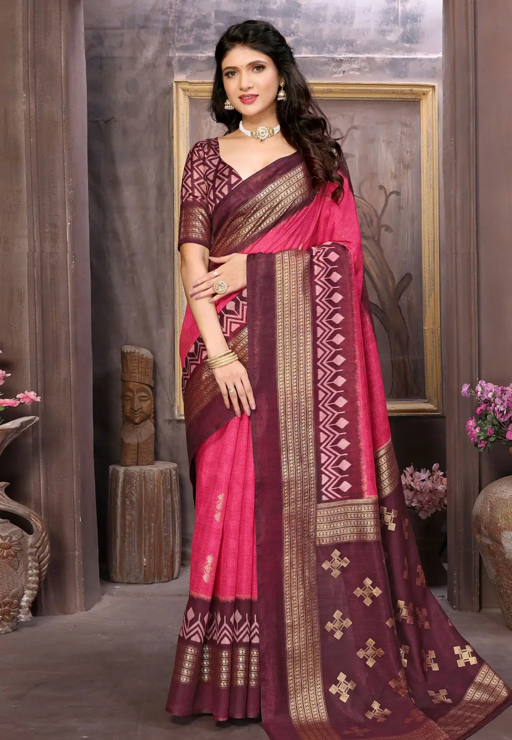 Pink Cotton Silk Saree With Blouse 296254