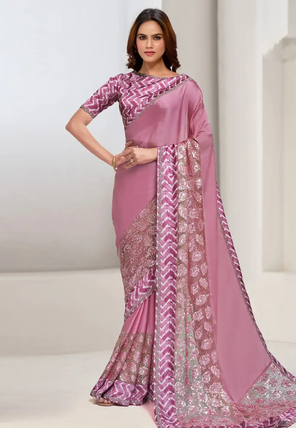 Pink Crepe Georgette Saree With Blouse 293083