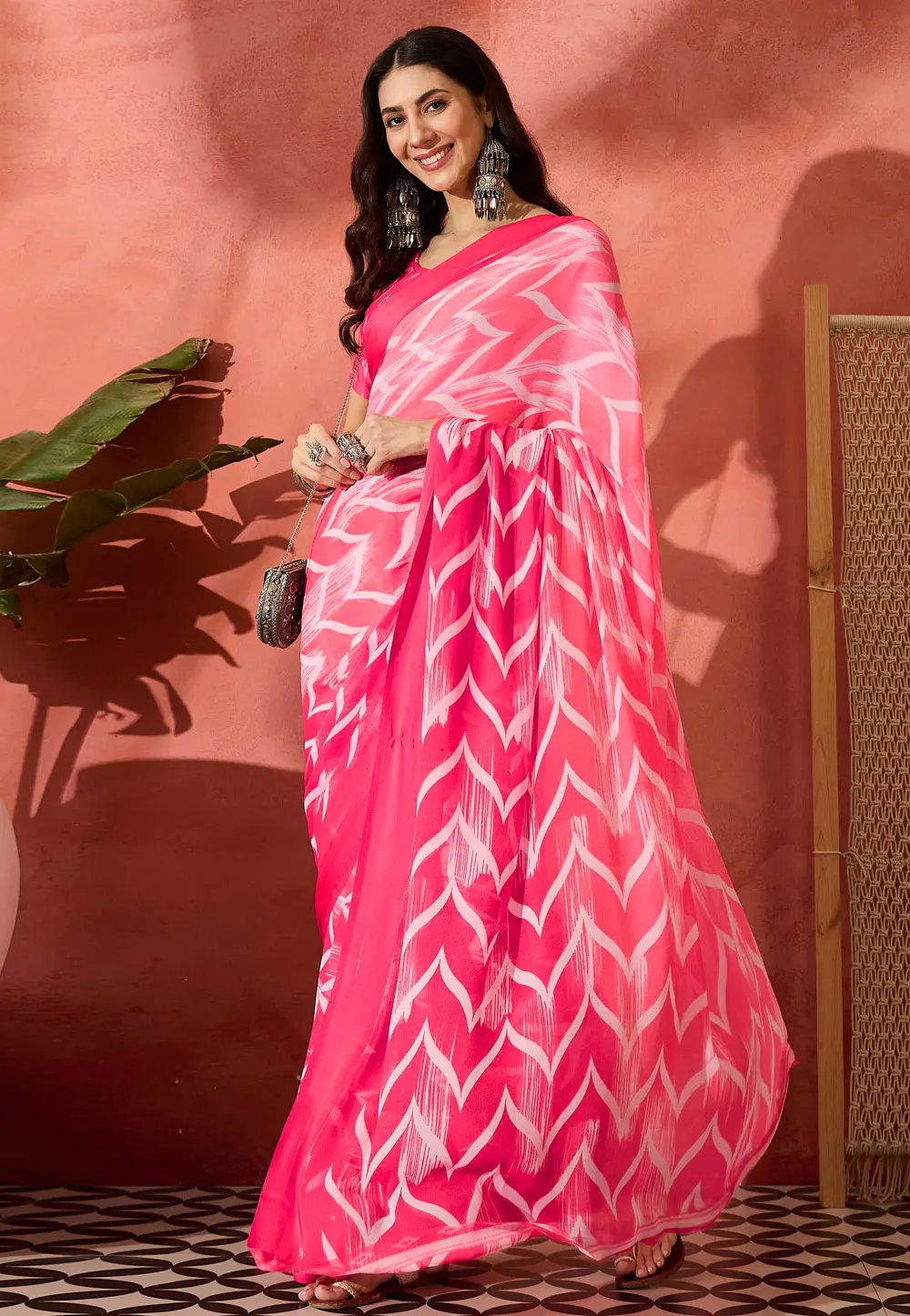 Pink Crepe Georgette Saree With Blouse 304689