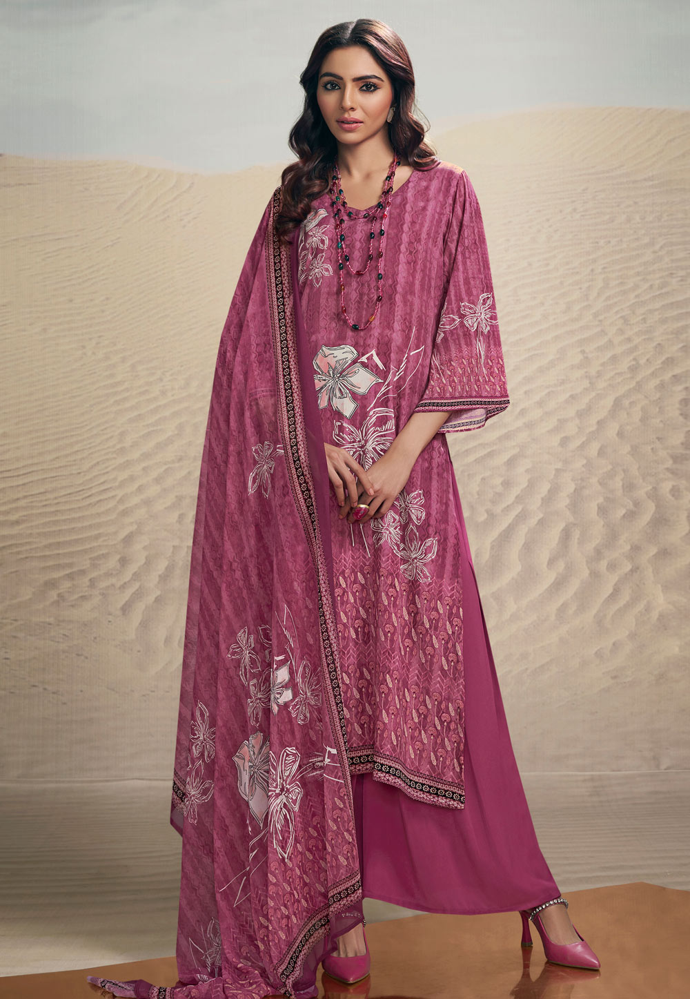 Pink Crepe Palazzo Suit 284980
