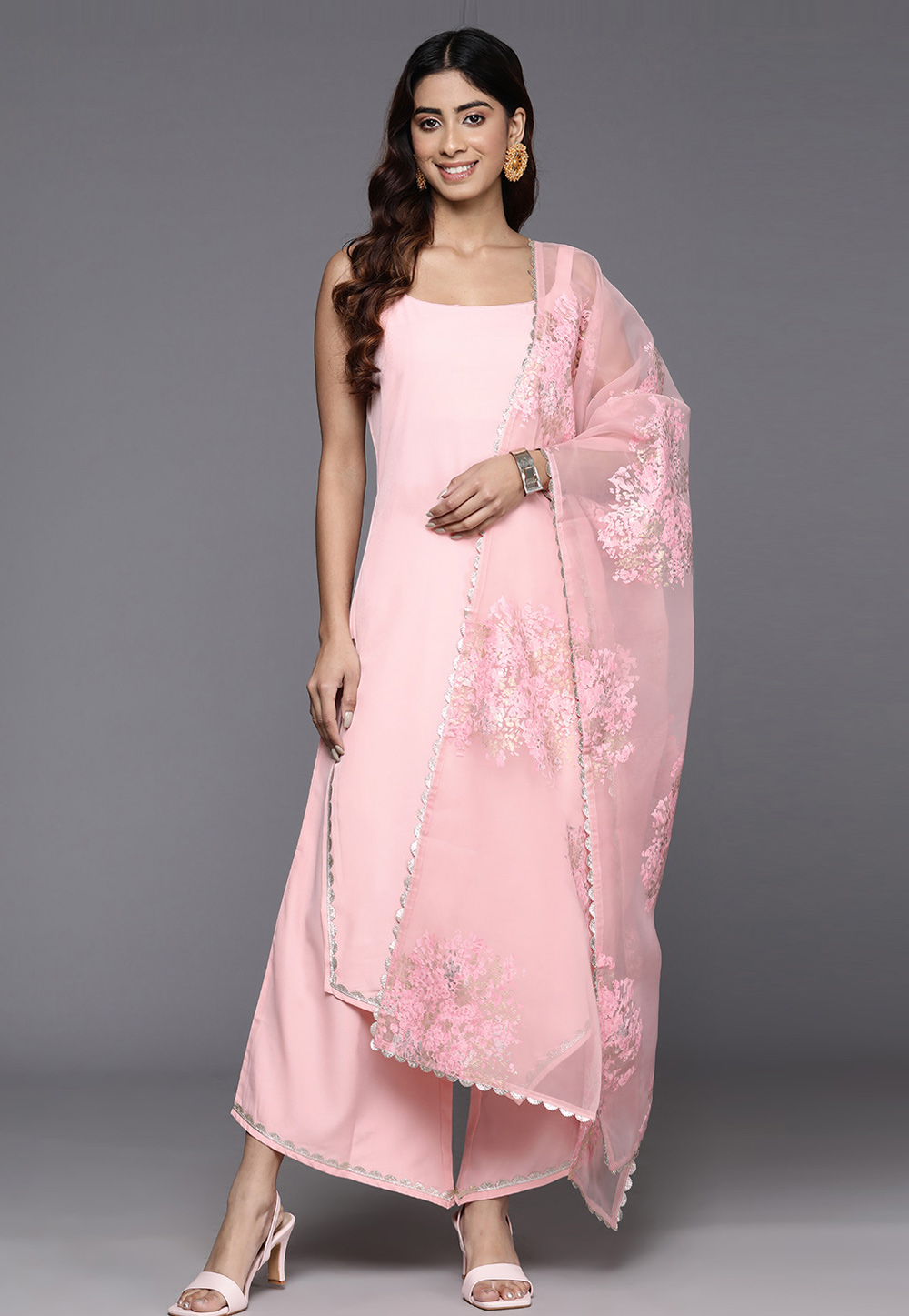 Pink Crepe Readymade Palazzo Suit 282013