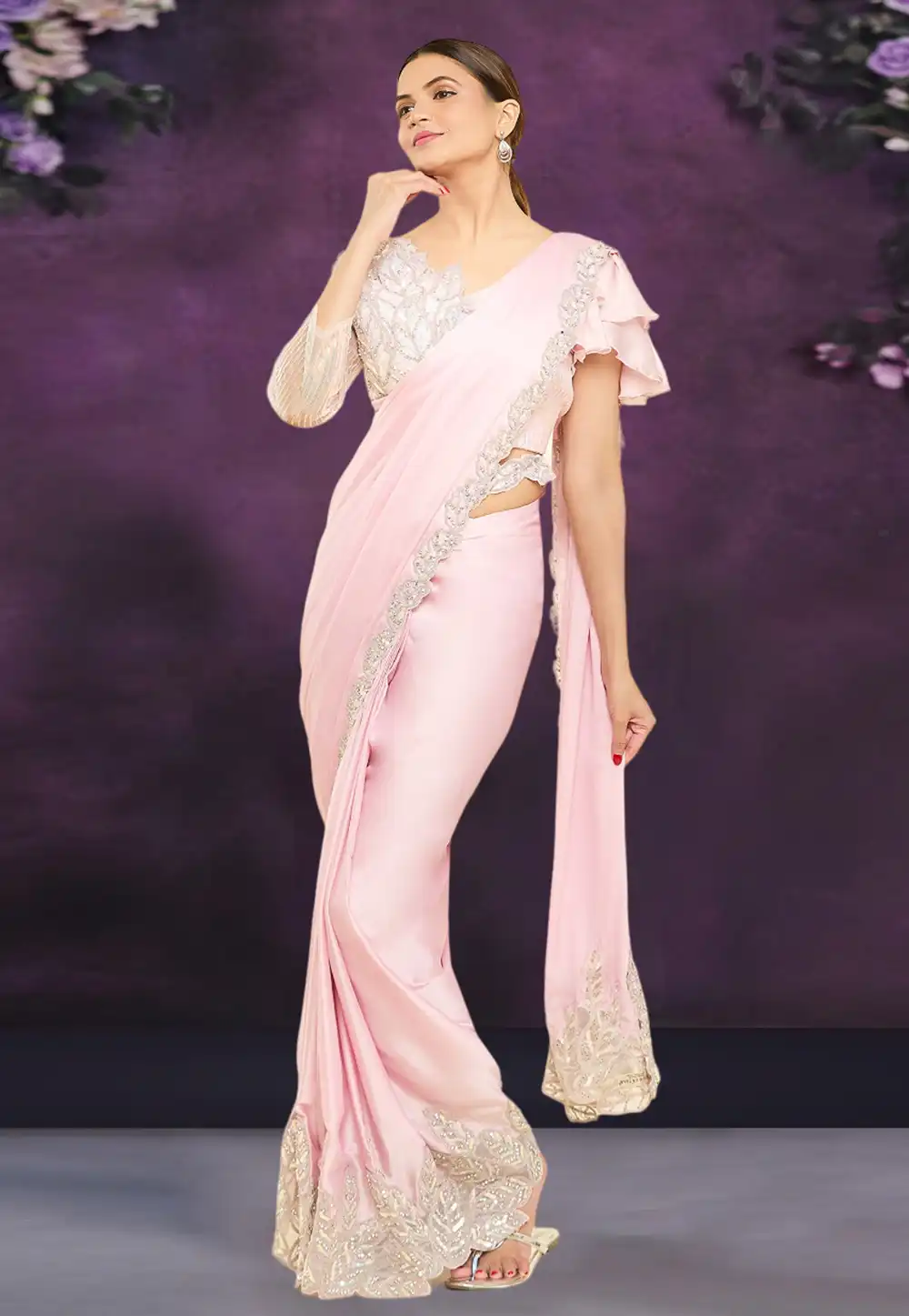 Pink Crepe Saree With Blouse 293279