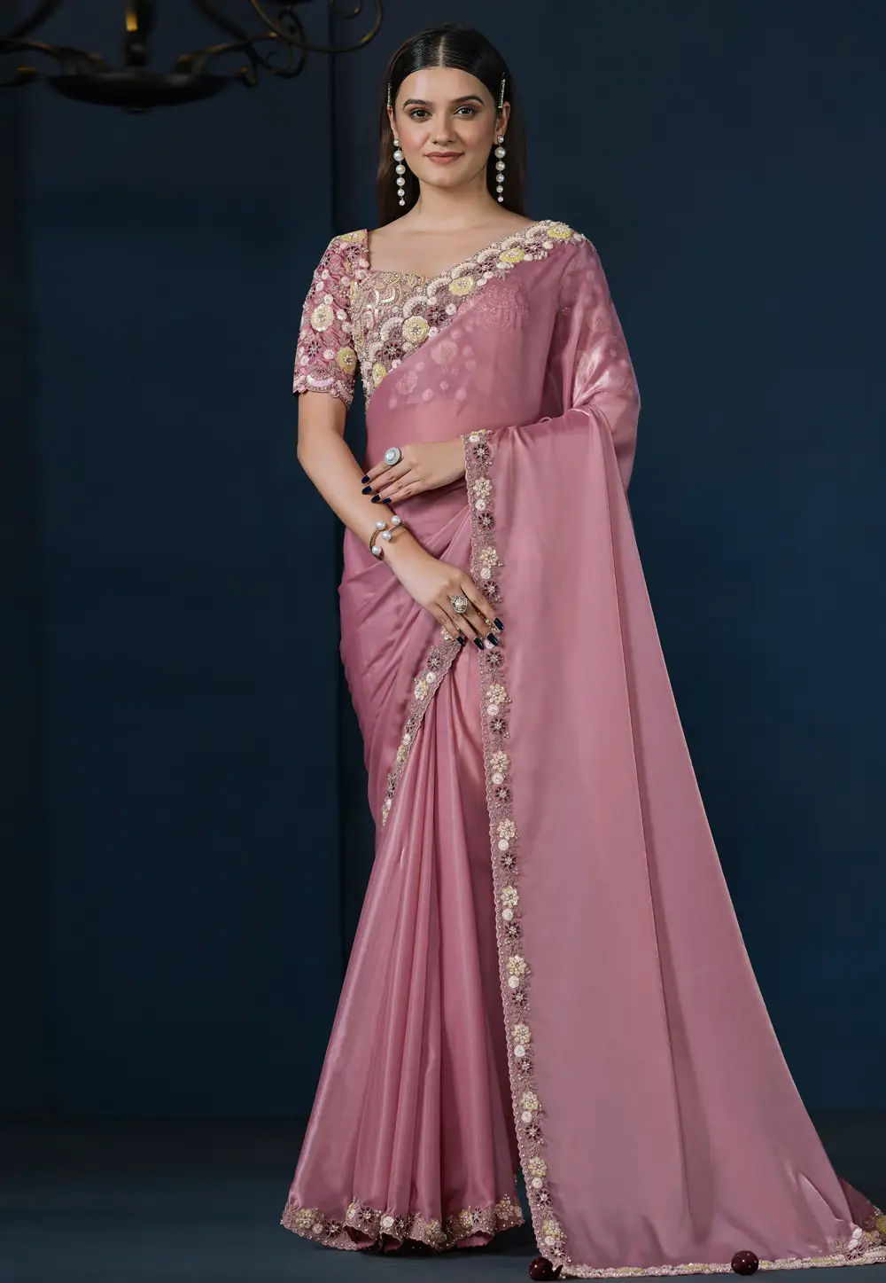 Pink Crepe Saree With Blouse 296812