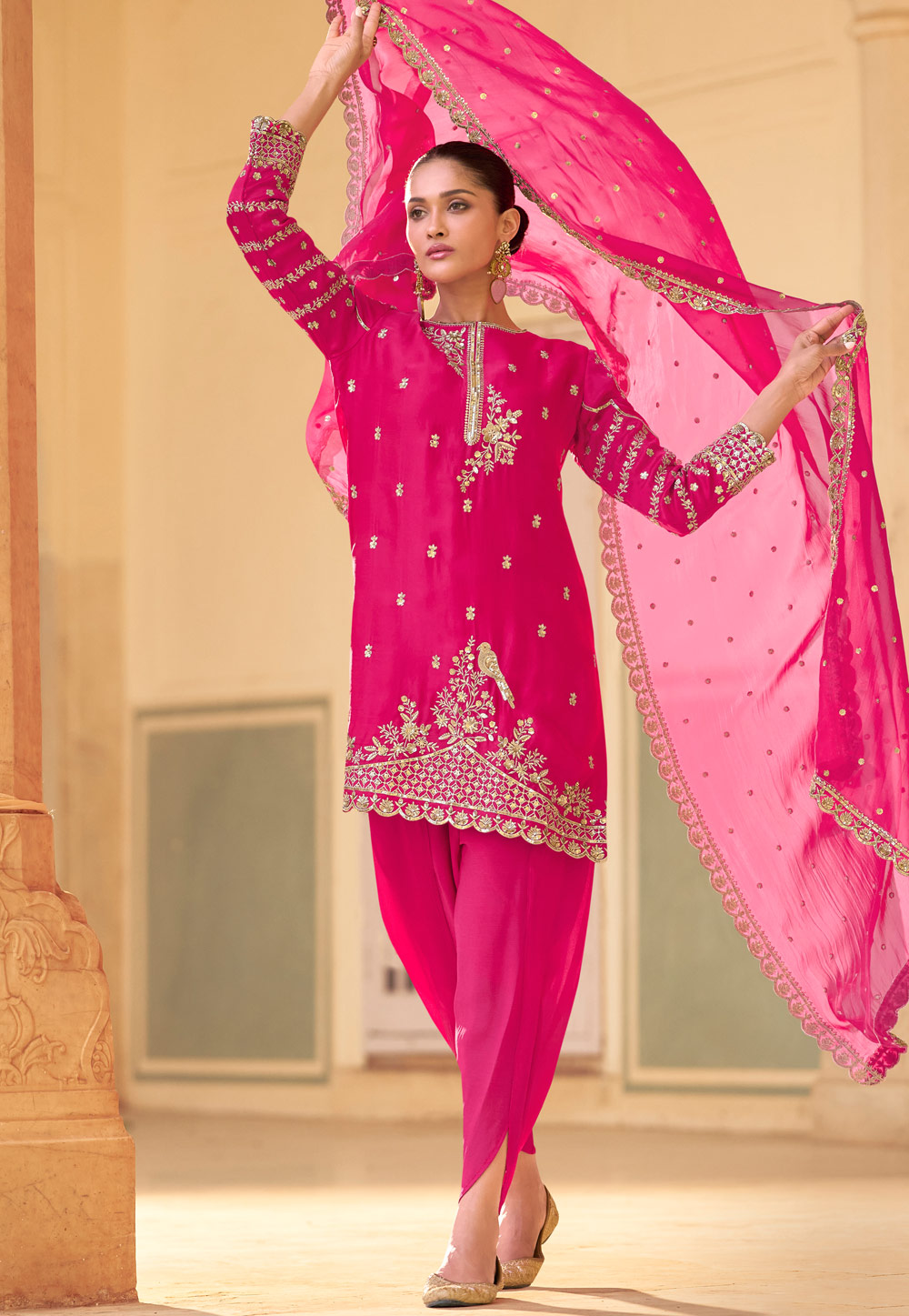 Pink Crepe Silk Dhoti Style Suit 310521