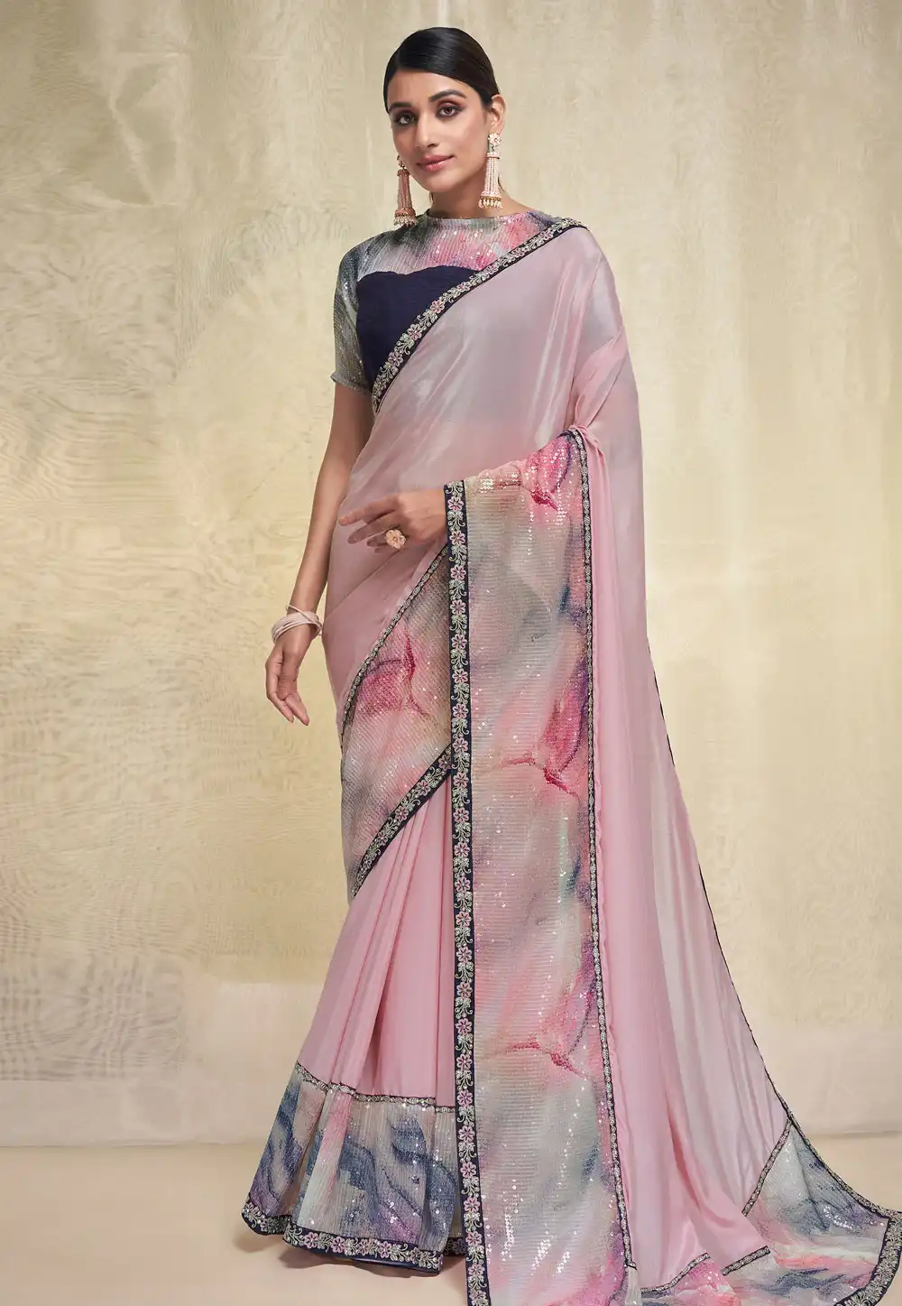 Pink Crepe Silk Saree With Blouse 291788