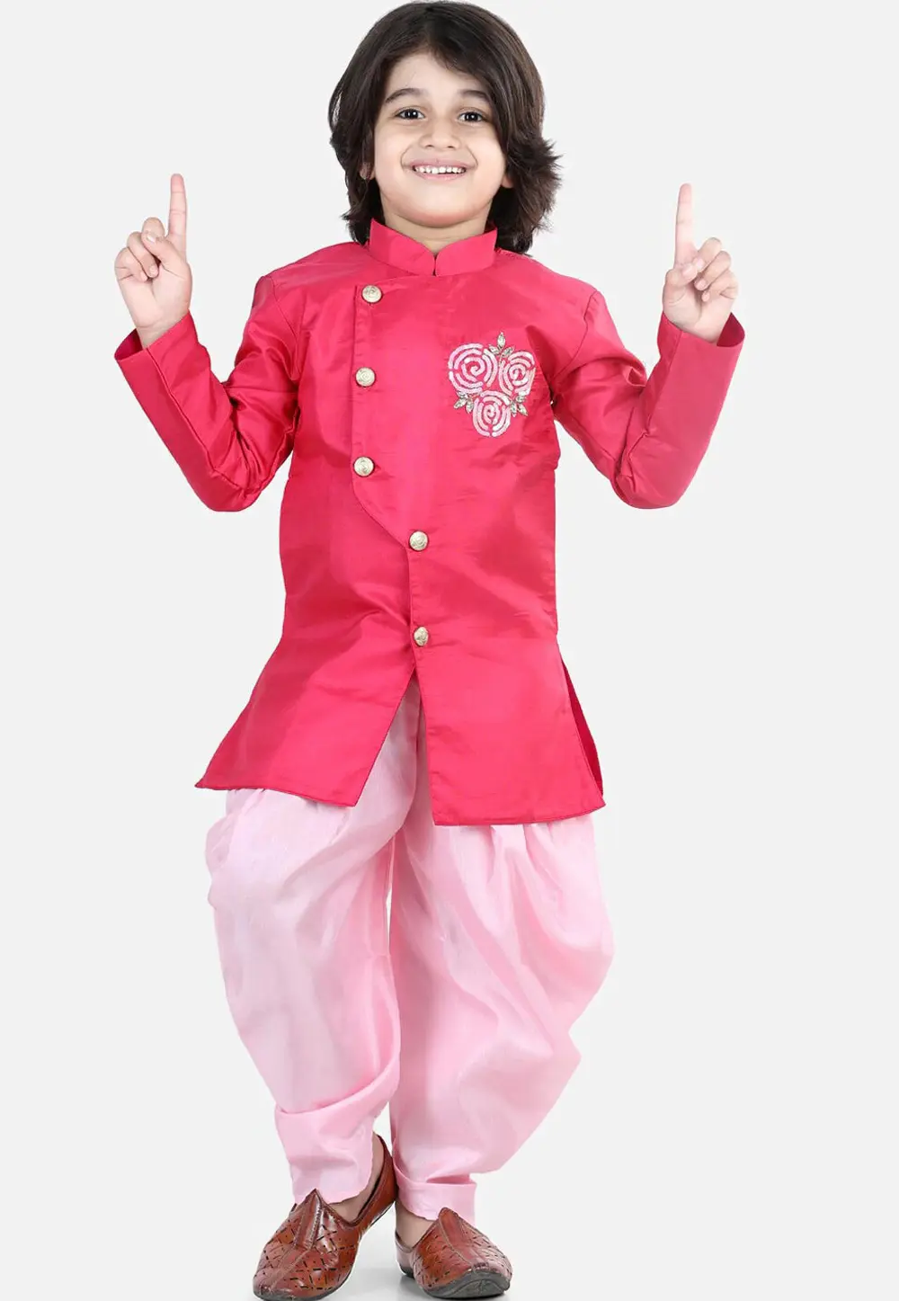 Pink Dupion Silk Kids Dhoti Kurta 302093