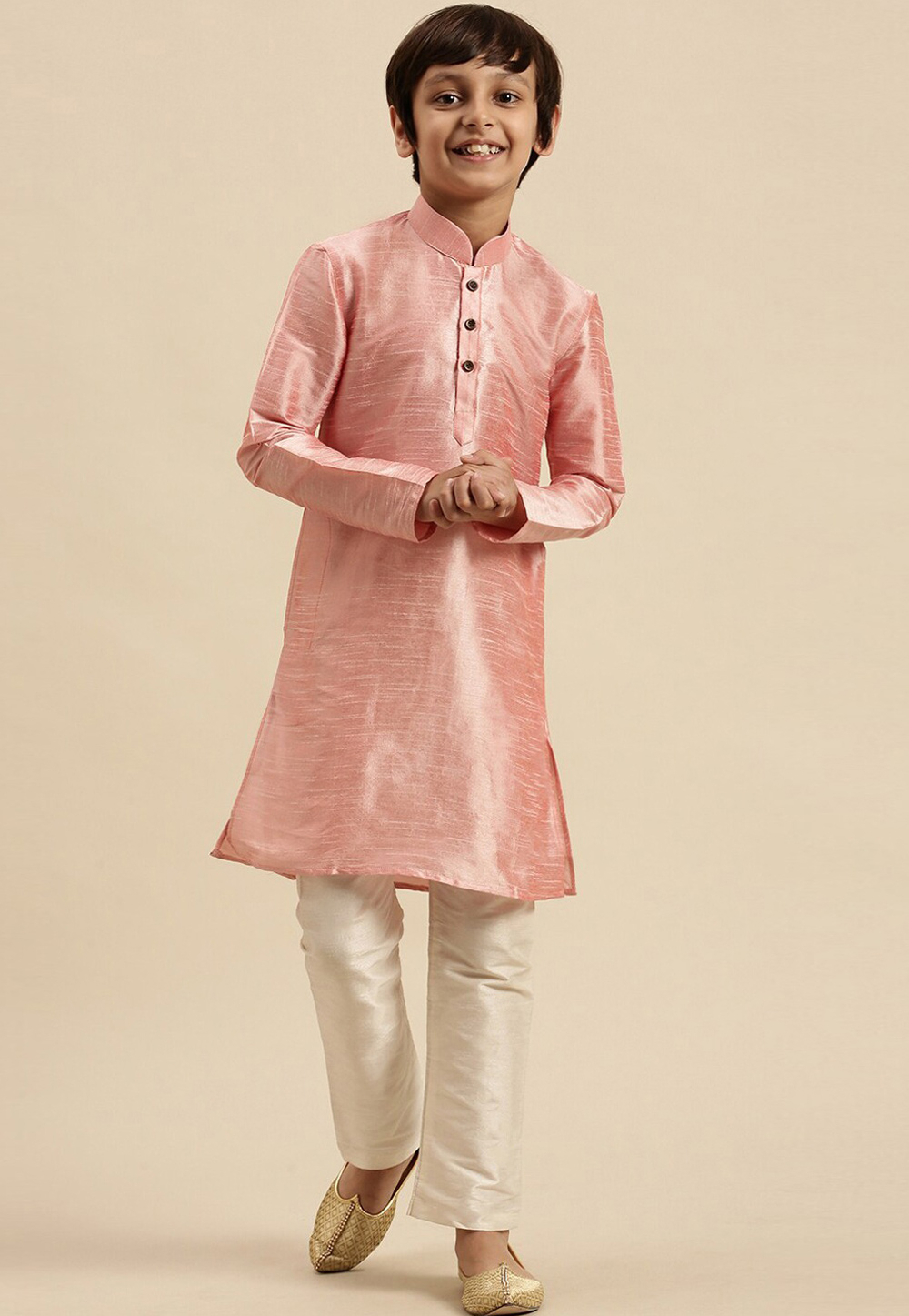 Pink Dupion Silk Kids Kurta Pajama 286563